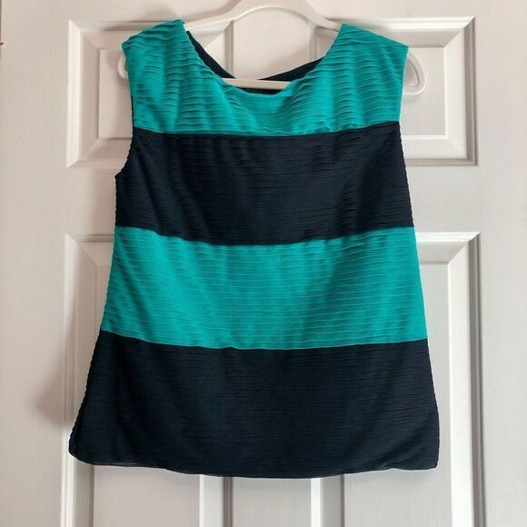 Ann Taylor Green Navy Dress Sleeveless Tank Medium - Picture 1 of 7